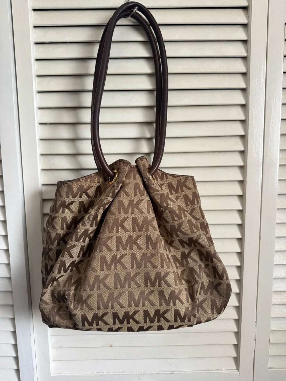 Michael Kors Brown MK Logo Shoulder Bag with Tassel Charm